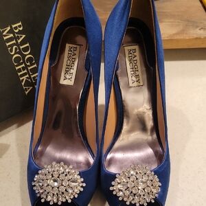 Badgley Mischka Women's Blue Peep-Toe Heels Worn Once